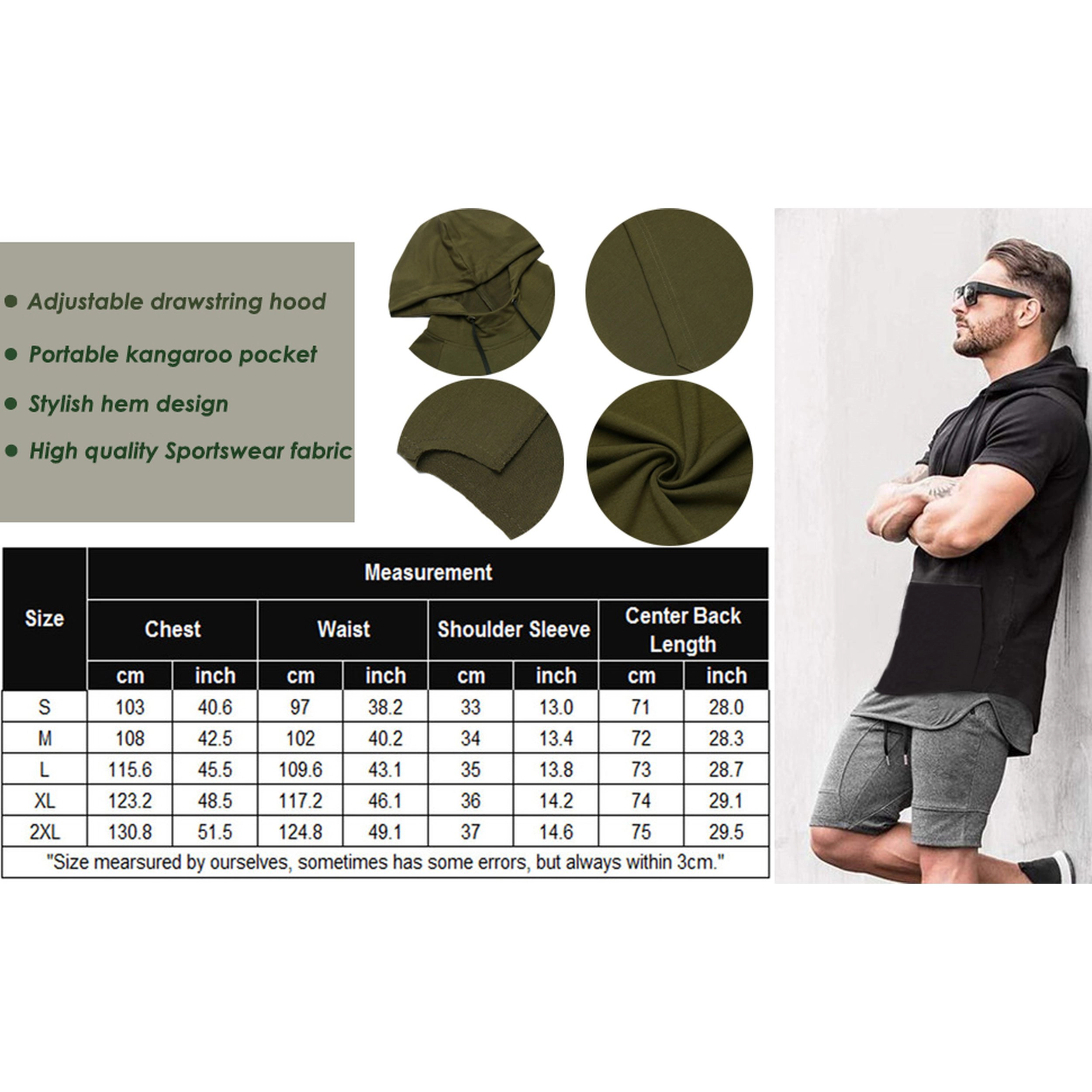 COOFANDY Men's Slim Fit Short Sleeve Hooded Pullover Hoodie