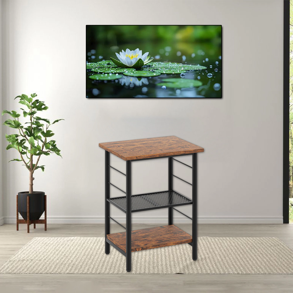 Hivvago Industrial Style Bedside Table with 3- Tiers for Compact Bedroom and Living Room Spaces