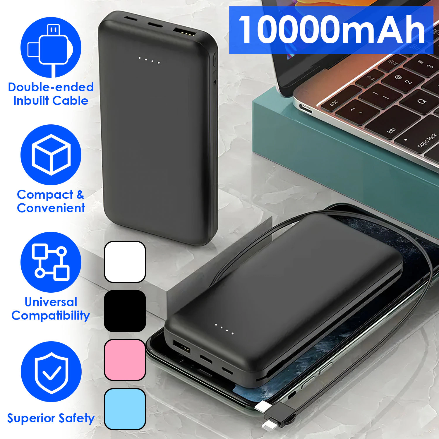 GBruno 10000mAh Dual-Cable Power Bank