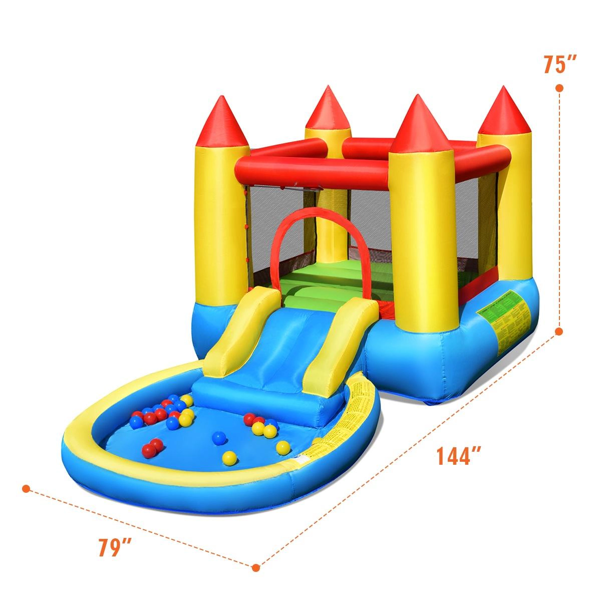 SUGIFT Inflatable Kids Slide Bounce House with 550 w Blower 150-lb Capacity Ages 3-5 Years Colorful 2-Child Design