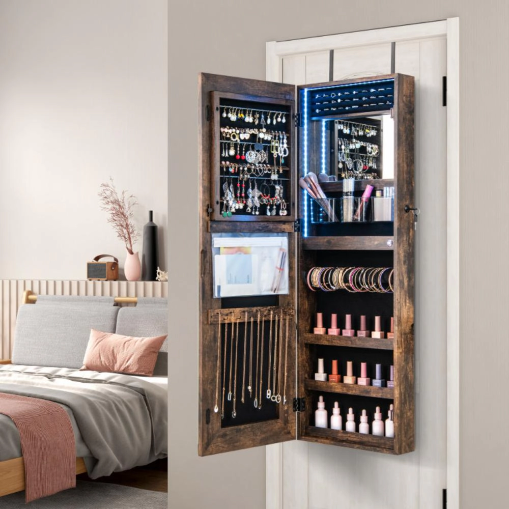 Hivvago Lockable Jewelry Mirror Cabinet with LED Lights