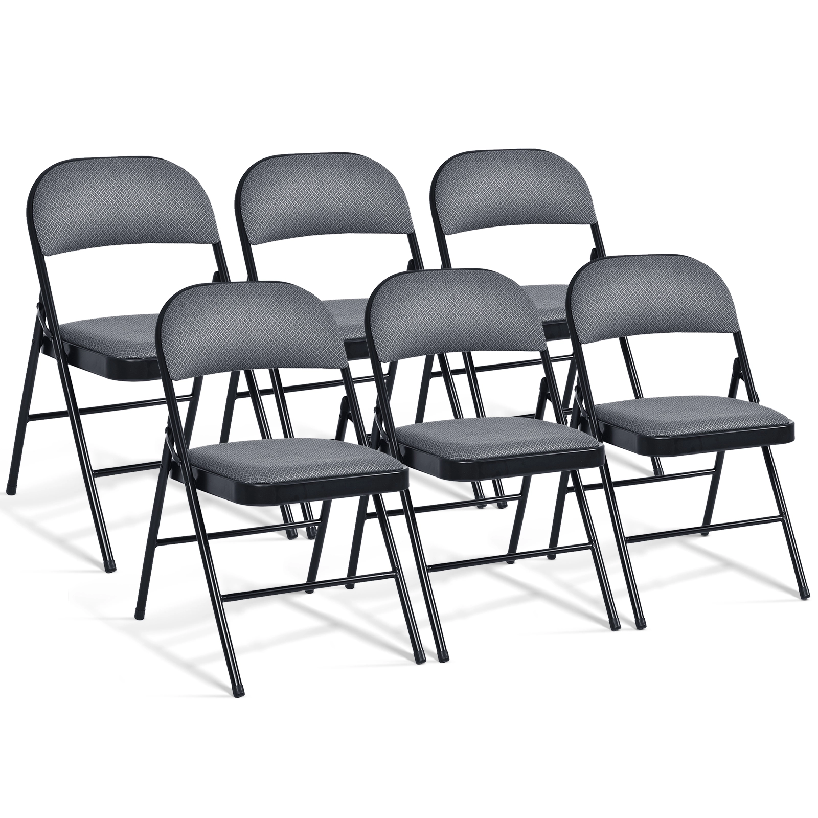 SUGIFT Set of 6 Black Padded Folding Dining Chairs, 265-Lb Capacity