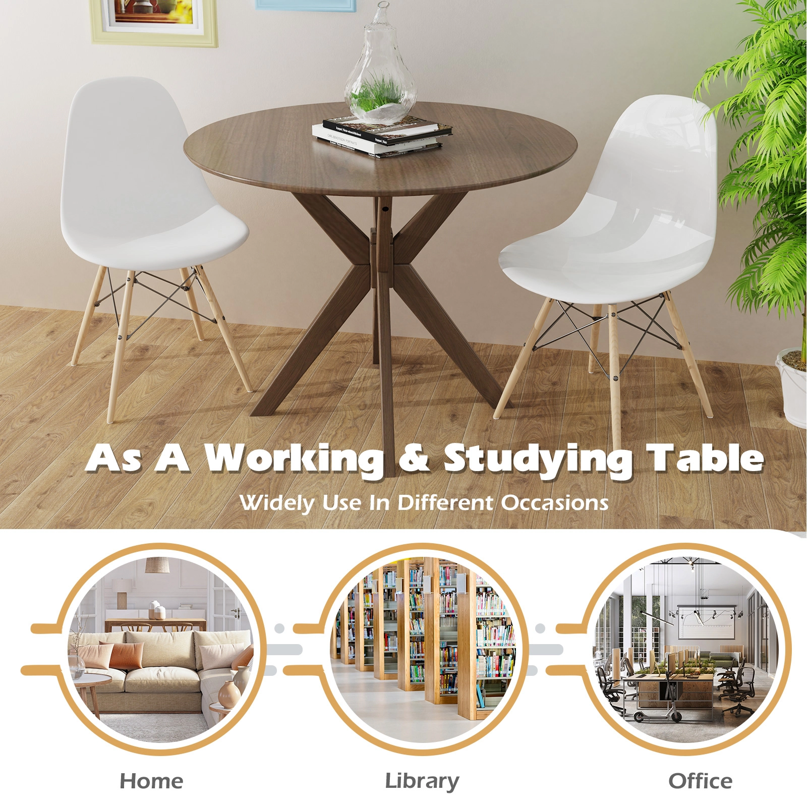 LJG 36 Inch Round Wood Dining Table with Intersecting Pedestal Base