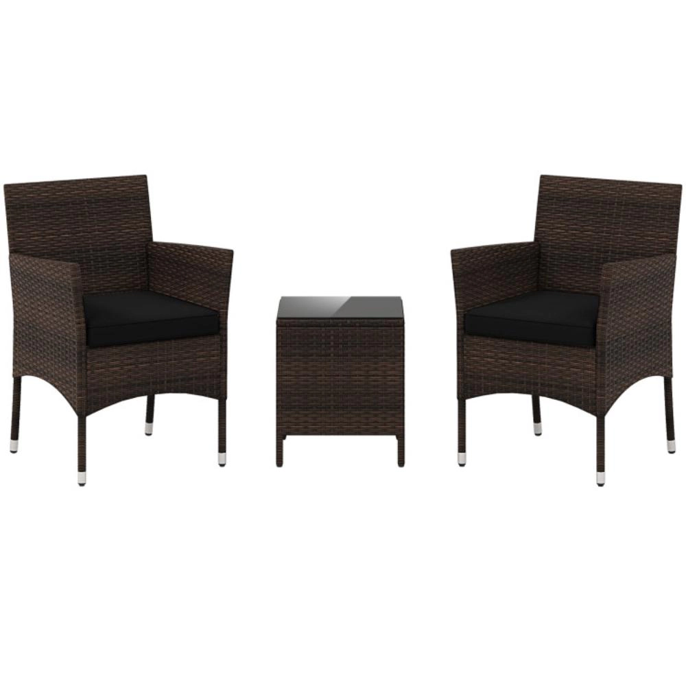 Hivvago 3 Pieces Outdoor Conversation Set With Cushioned Seat And Glass Tabletop