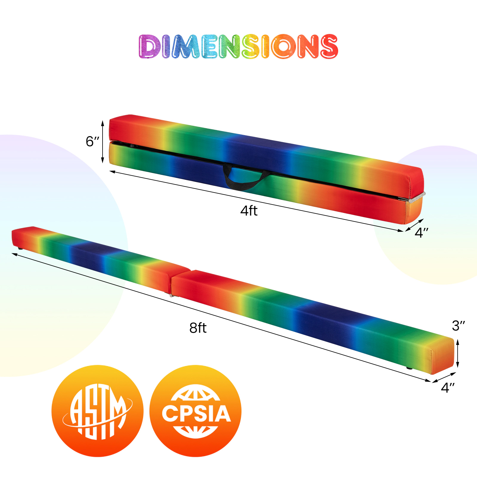 SUGIFT Kids Multicolor 8-ft Folding Gymnastics Balance Beam with Carry Handles Ages 3-10 160-lb User Capacity