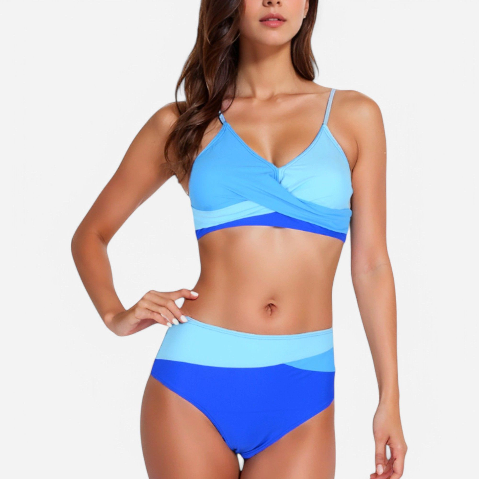 Anna-Kaci Womens Colorblock Crisscross Wrap Bikini Set