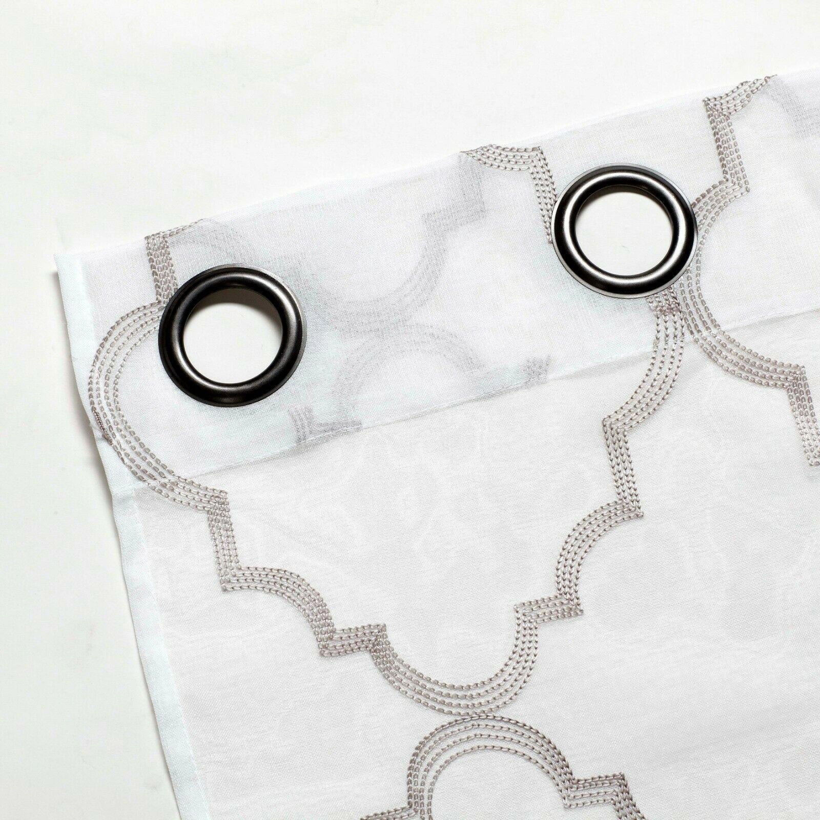 Kate Aurora Lux Home 2 Pack Shabby Trellis Semi Sheer Embroidered Clover Grommet Top Curtains