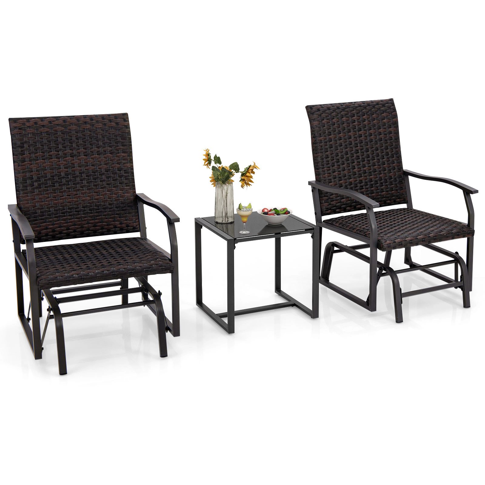 LJG 3 Piece Patio Gliding Set with Tempered Glass Coffee Table All Weather