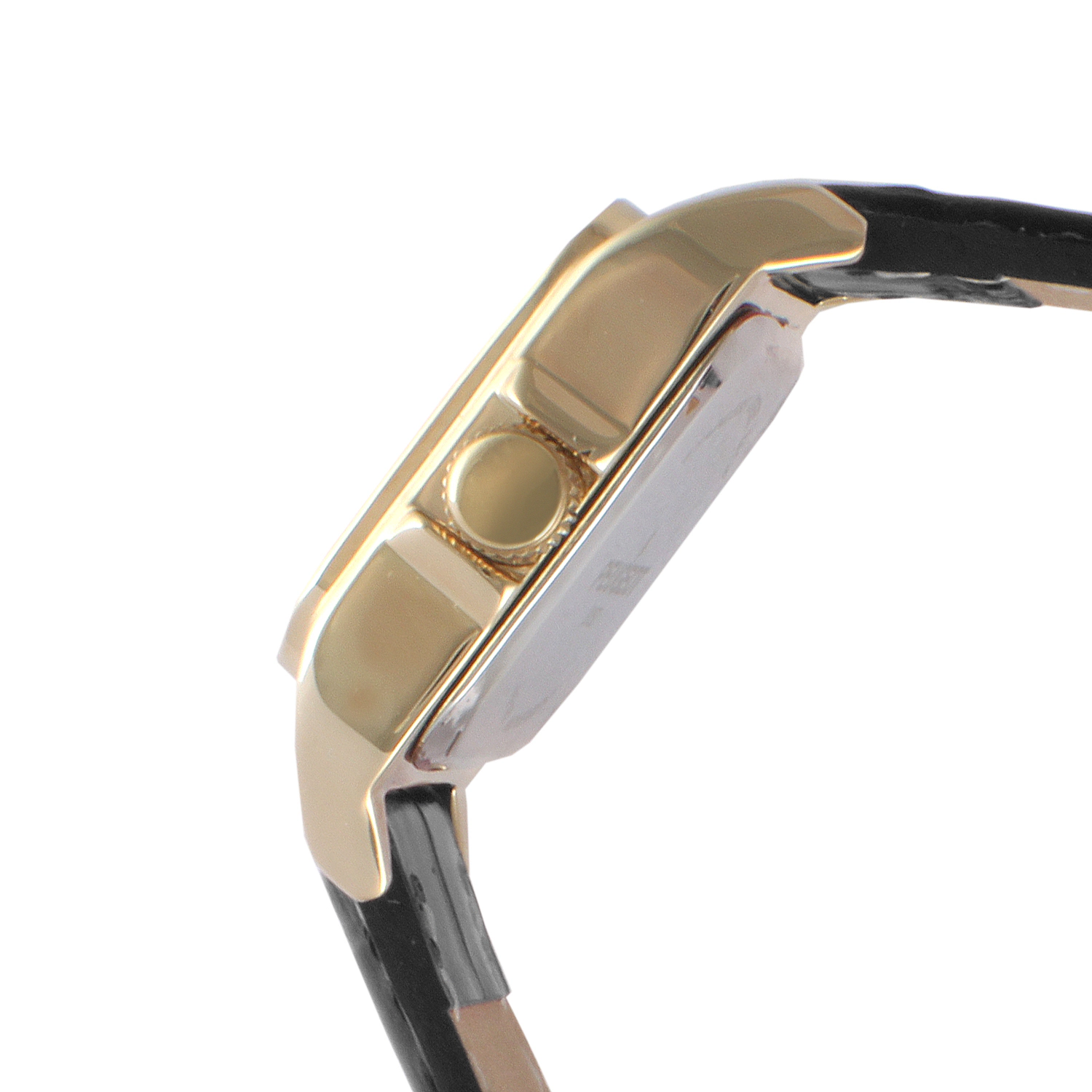 Peugeot Women's 34x24mm Tank Watch with Crystal Bezel Leather Strap