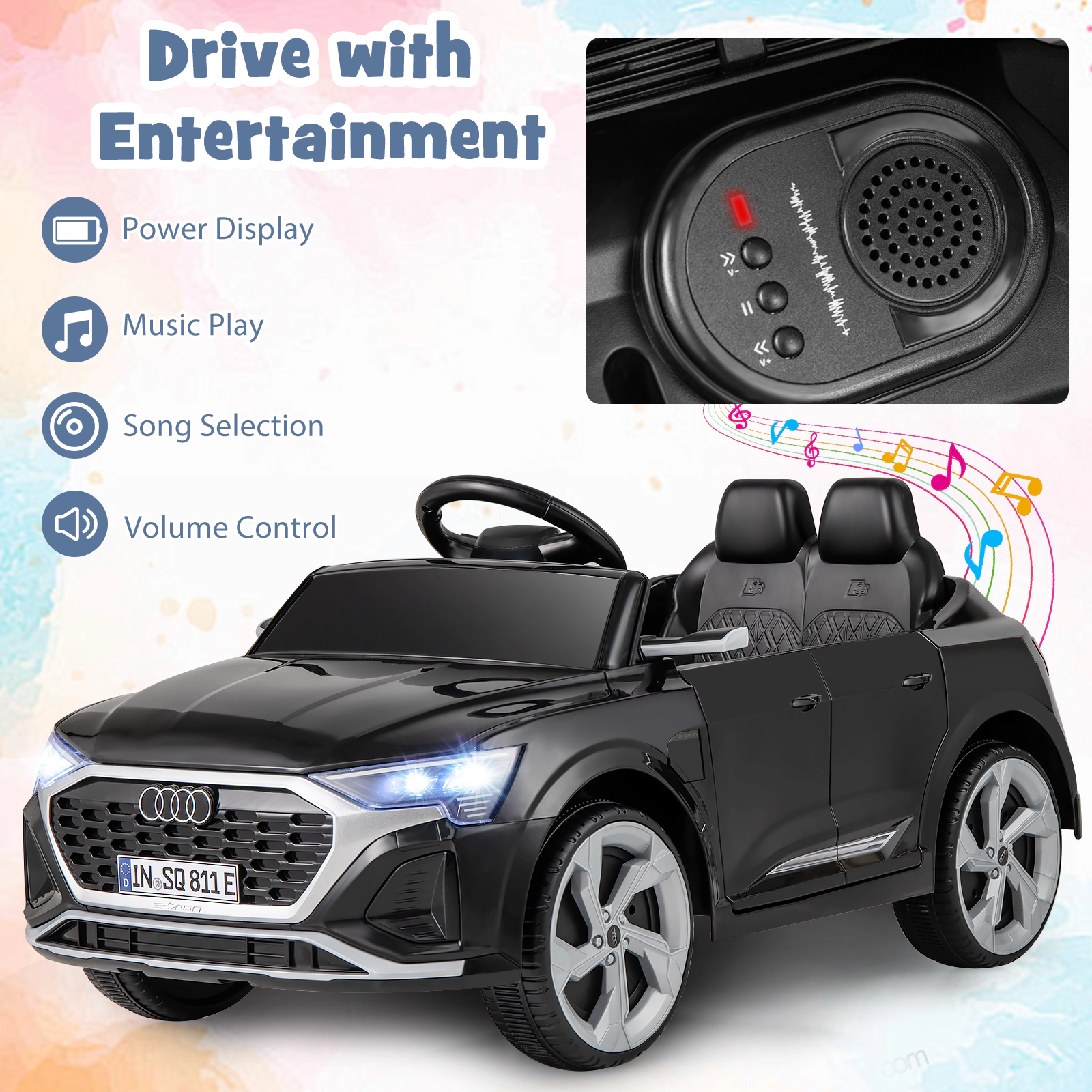 Hivvago 12V Kids Ride on Car Licensed Audi SQ8 with Remote Control and 3 Speeds-Black