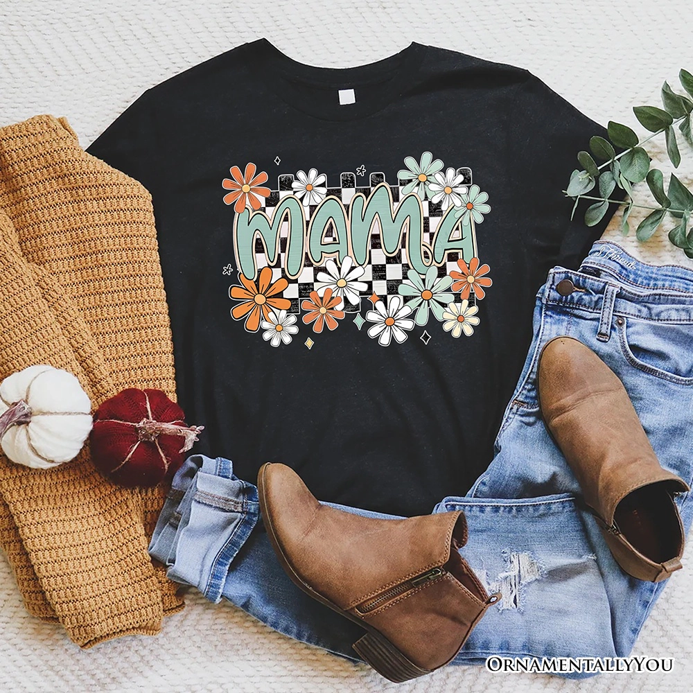OrnamentallyYou Womens Floral Mama Checkered T-Shirt