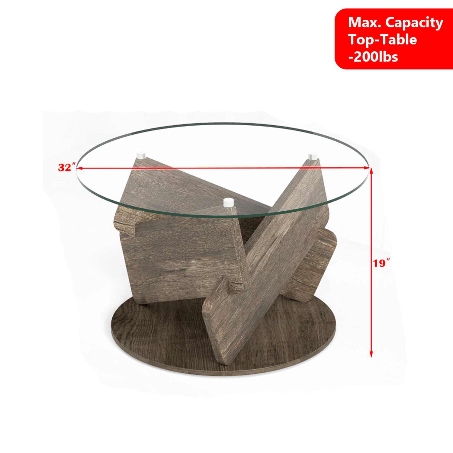 Hivvago Modern Round 32" Coffee Table Featuring a Smooth Glass Top