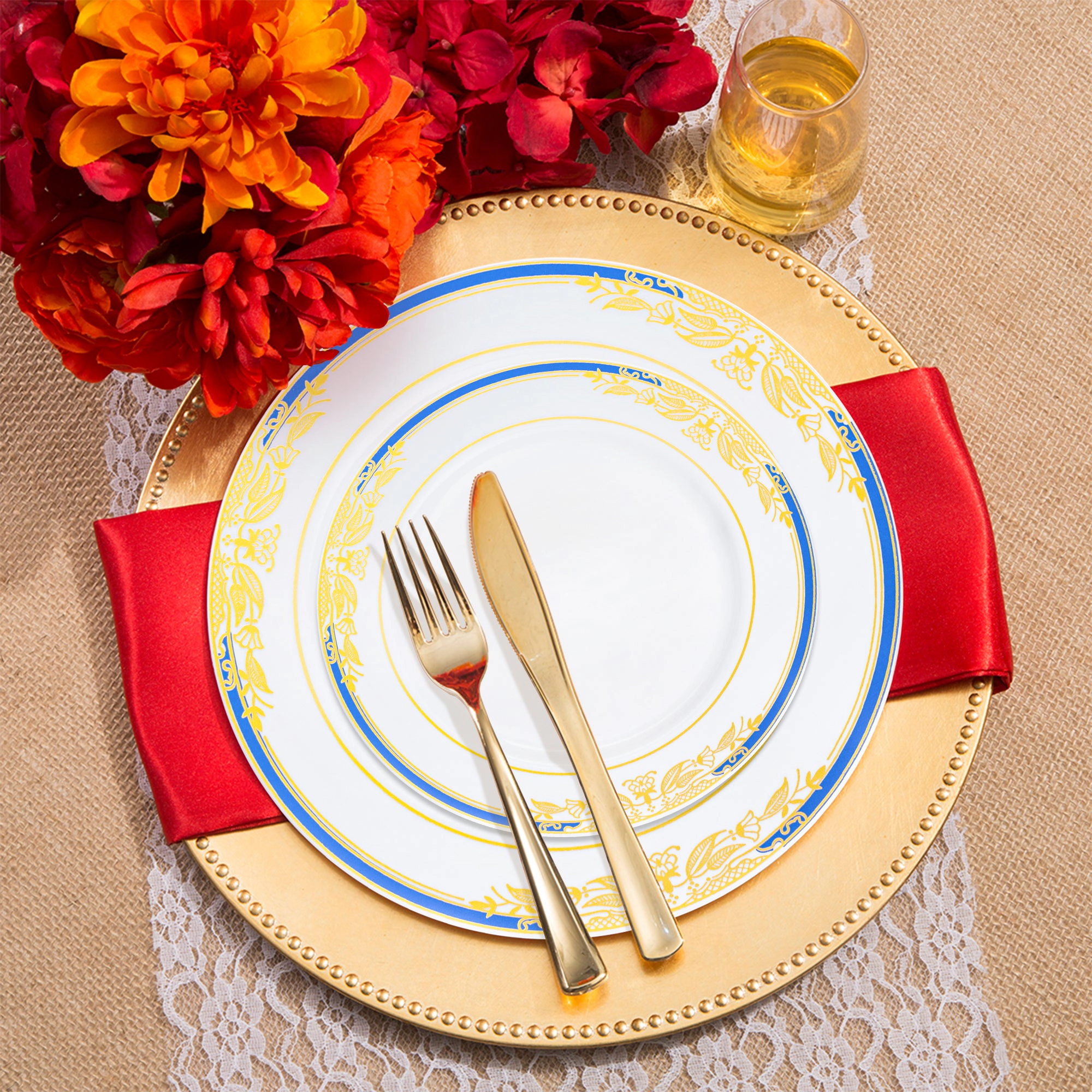 Smarty Had A Party White with Blue and Gold Harmony Rim Plastic Wedding Value Set