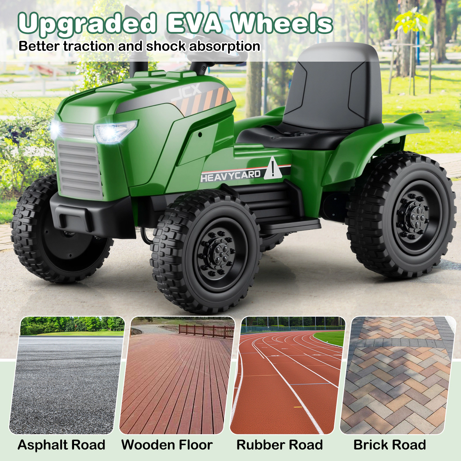 LJG 12V 2-in-1 Kids Ride on Tractor with Trailer and 3-Gear Shift