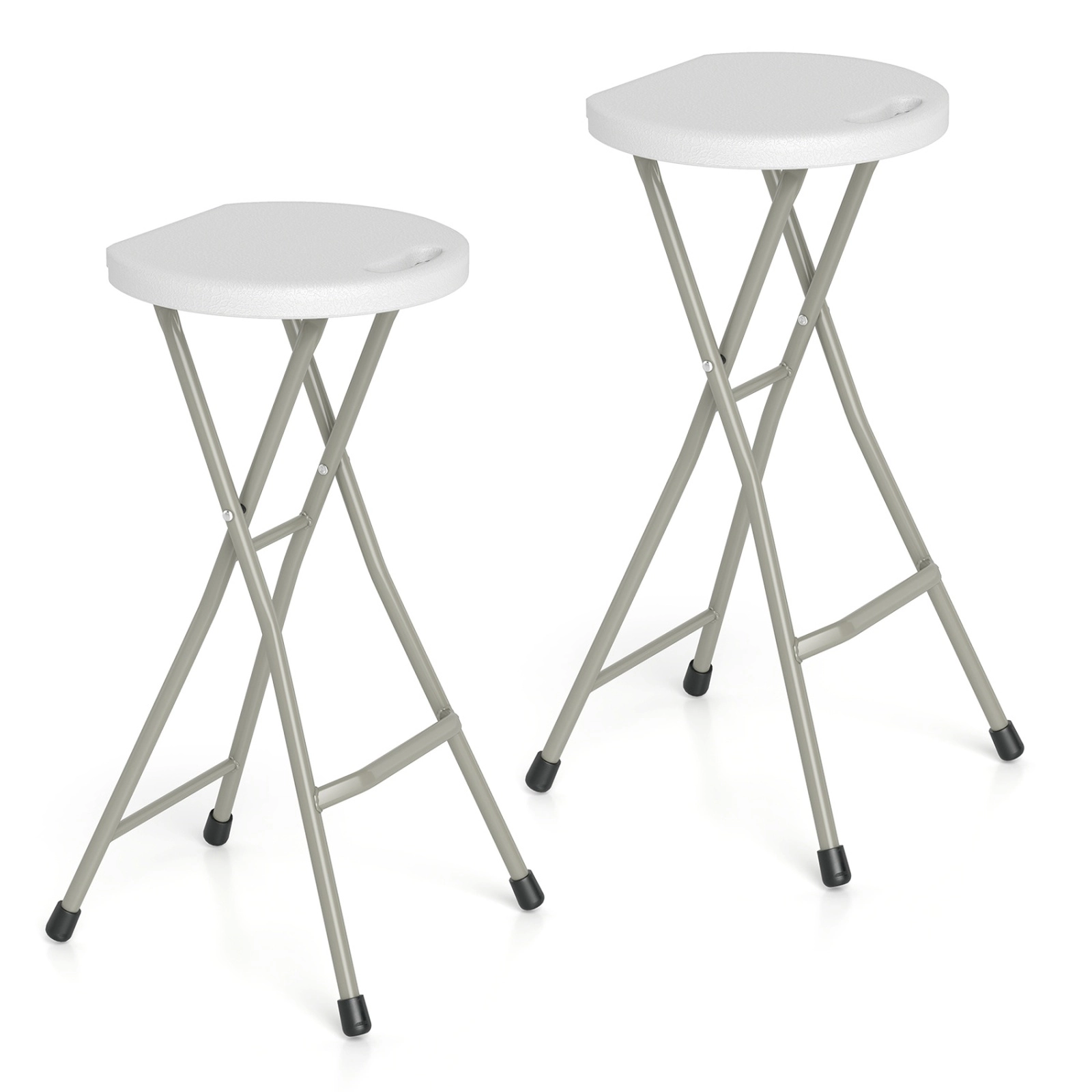SUGIFT Set of 2 White Portable Folding Bar Height Dining Stools with Steel Frame and Footrest 28-in H