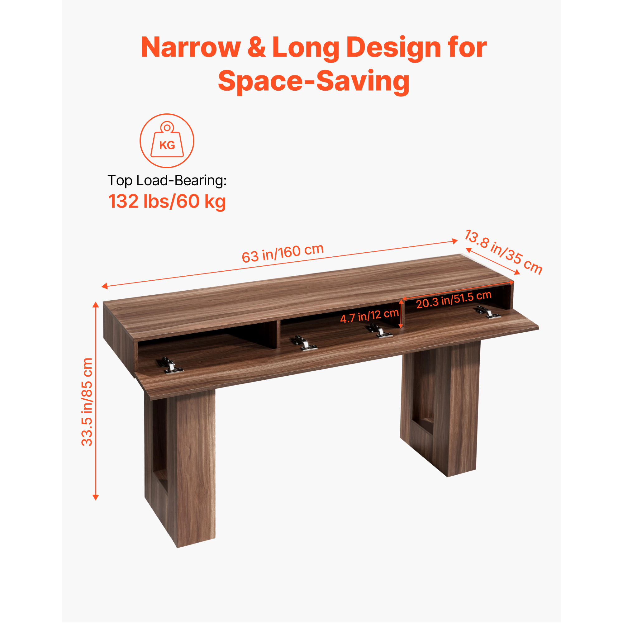 HONGGE Farmhouse Console Table Behind Couch, Wooden Rectangle Narrow Sofa Desk for Hallway Bedroom Living Room Foyer