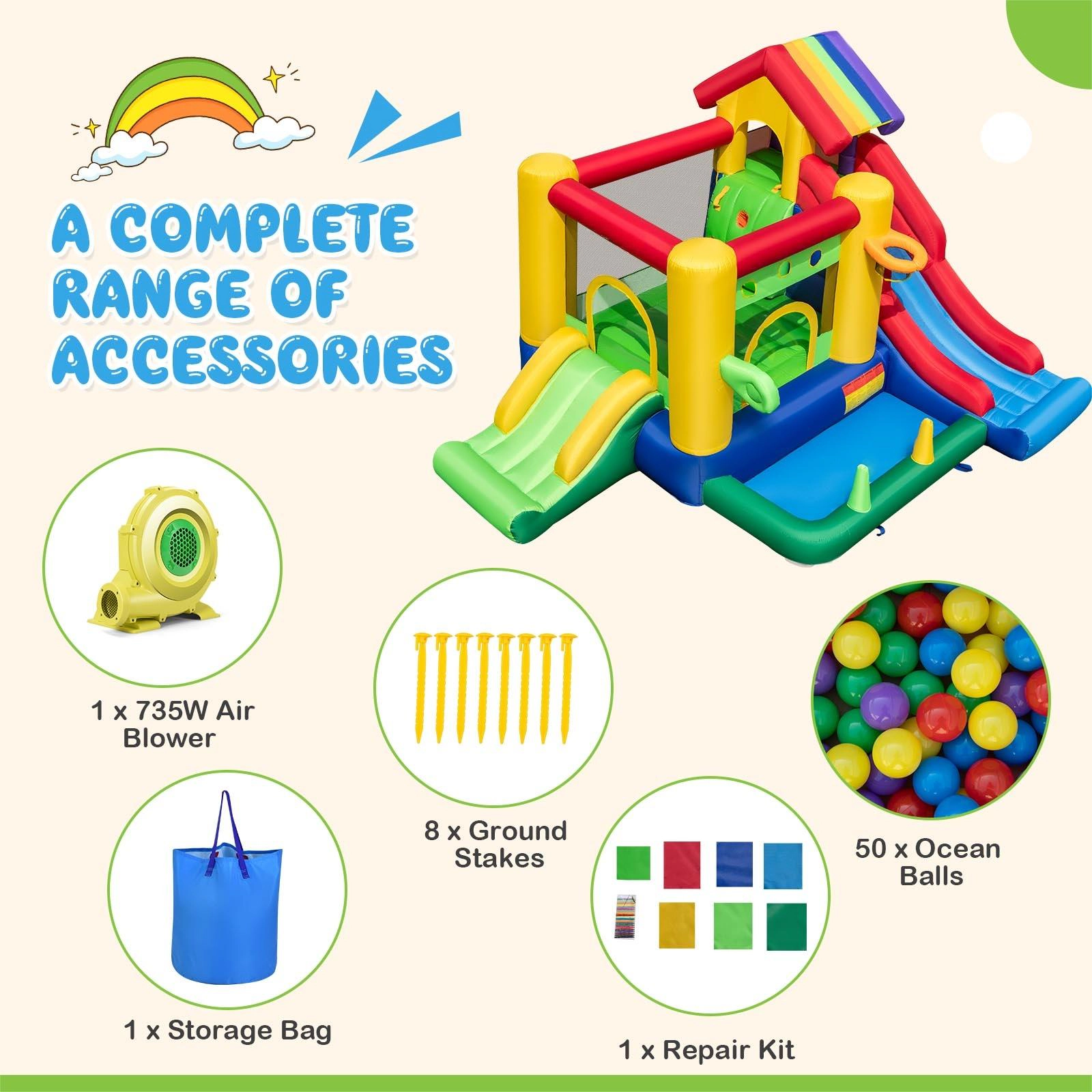 SUGIFT 5-in-1 Inflatable Bounce Castle with Double Slides and Climbing Wall 200-lb Capacity Ages 3-10 Multicolor
