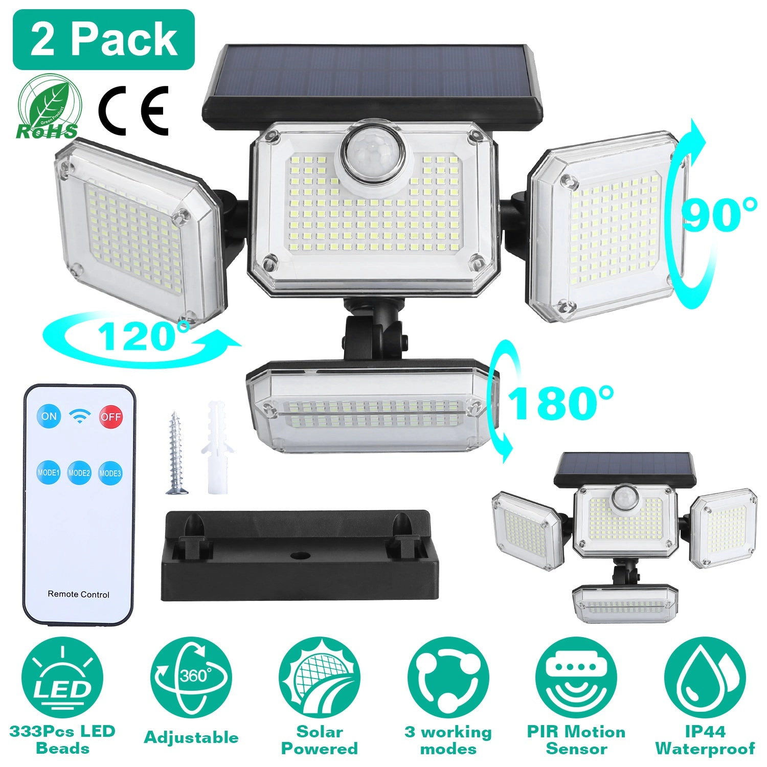 GBruno 2-Pack Solar Motion Sensor Wall Lights