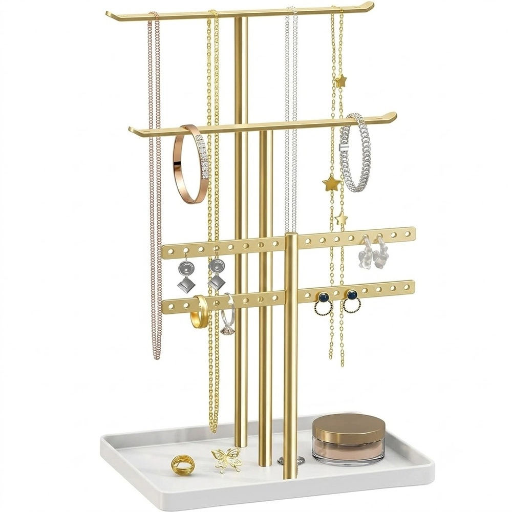 Novsight Trading Unisex 3-Tier Gold Jewelry Organizer Stand