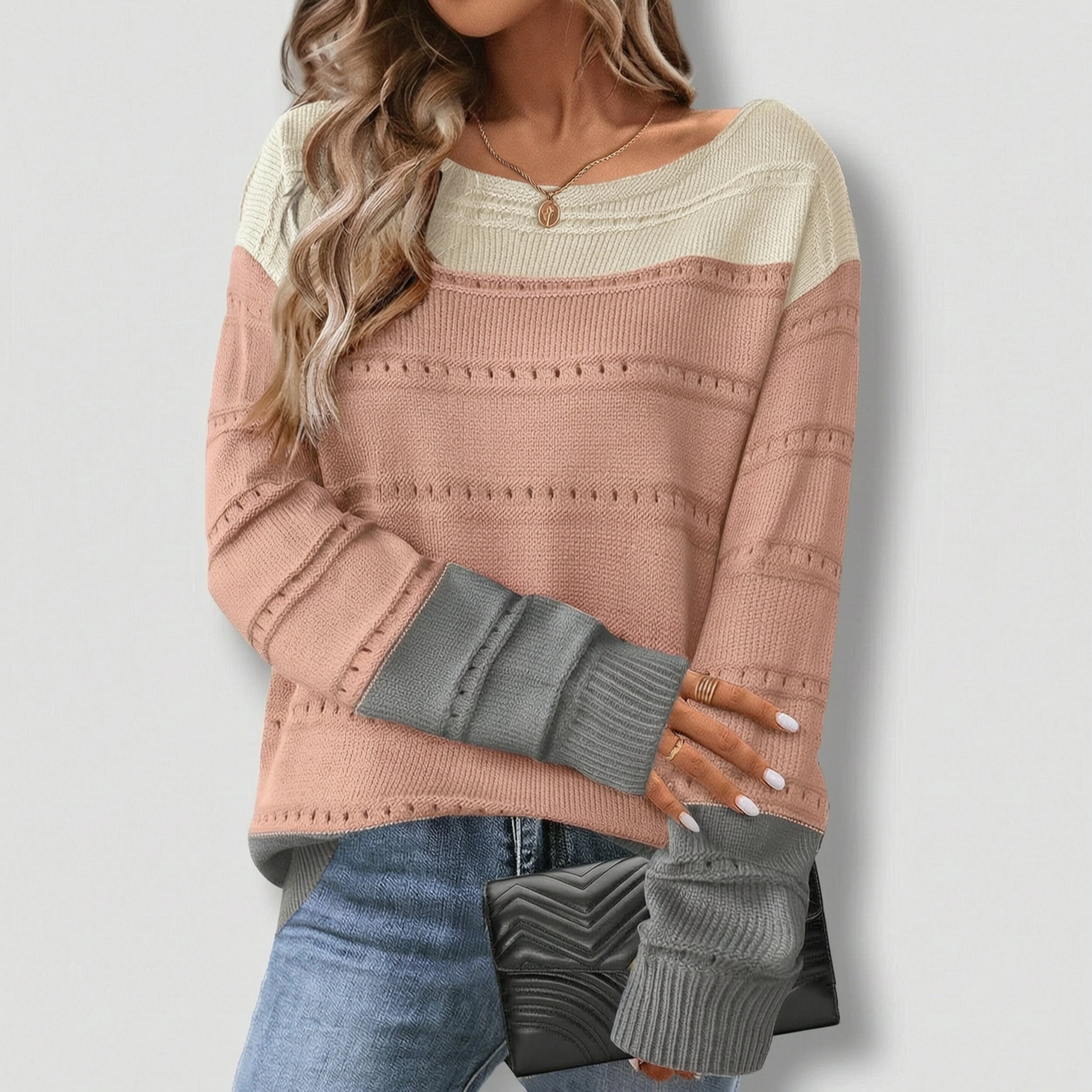 Zeagoo Women's Crewneck Off Shoulder Loose Knit Long Sleeve Pullover