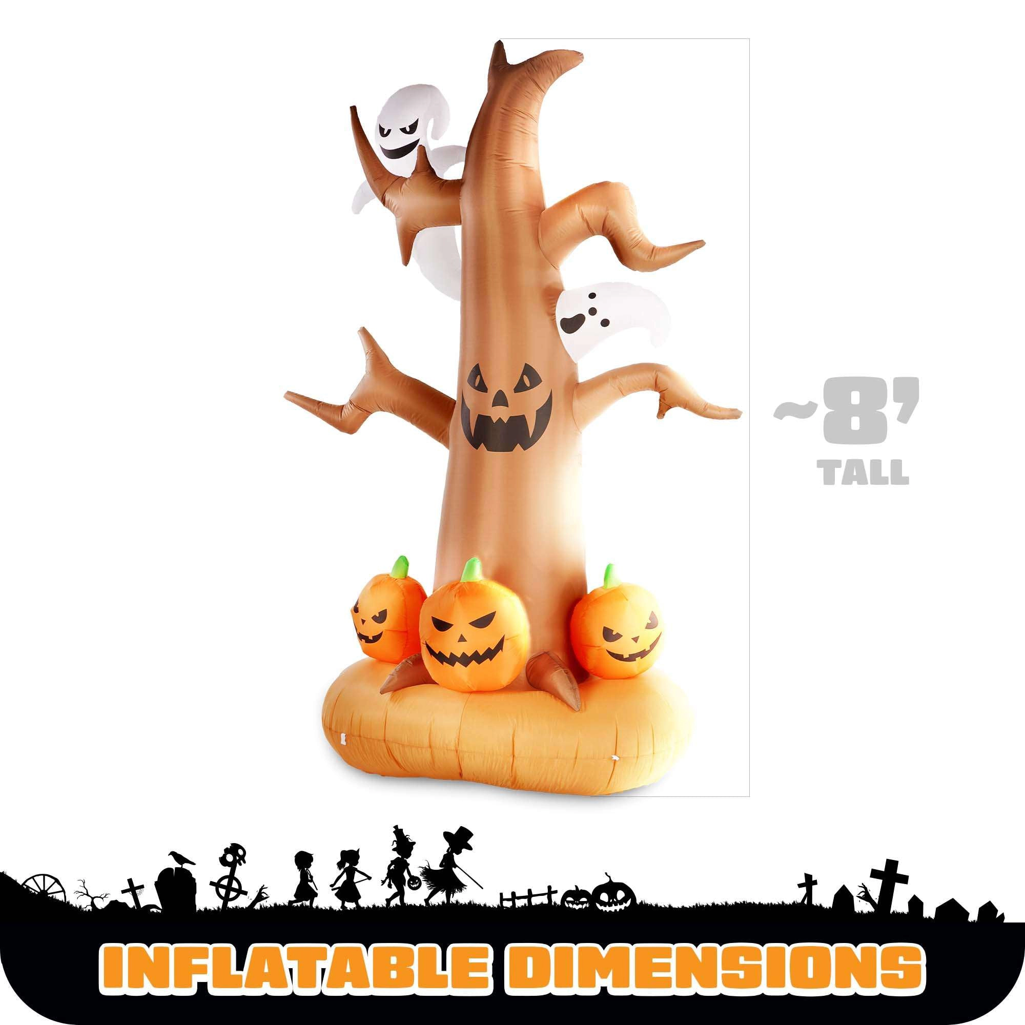 G128 8 ft Haunted Tree Inflatable with Ghosts and Pumpkins, LED Lights, Fast Inflate, Weather-Resistant Outdoor Decor
