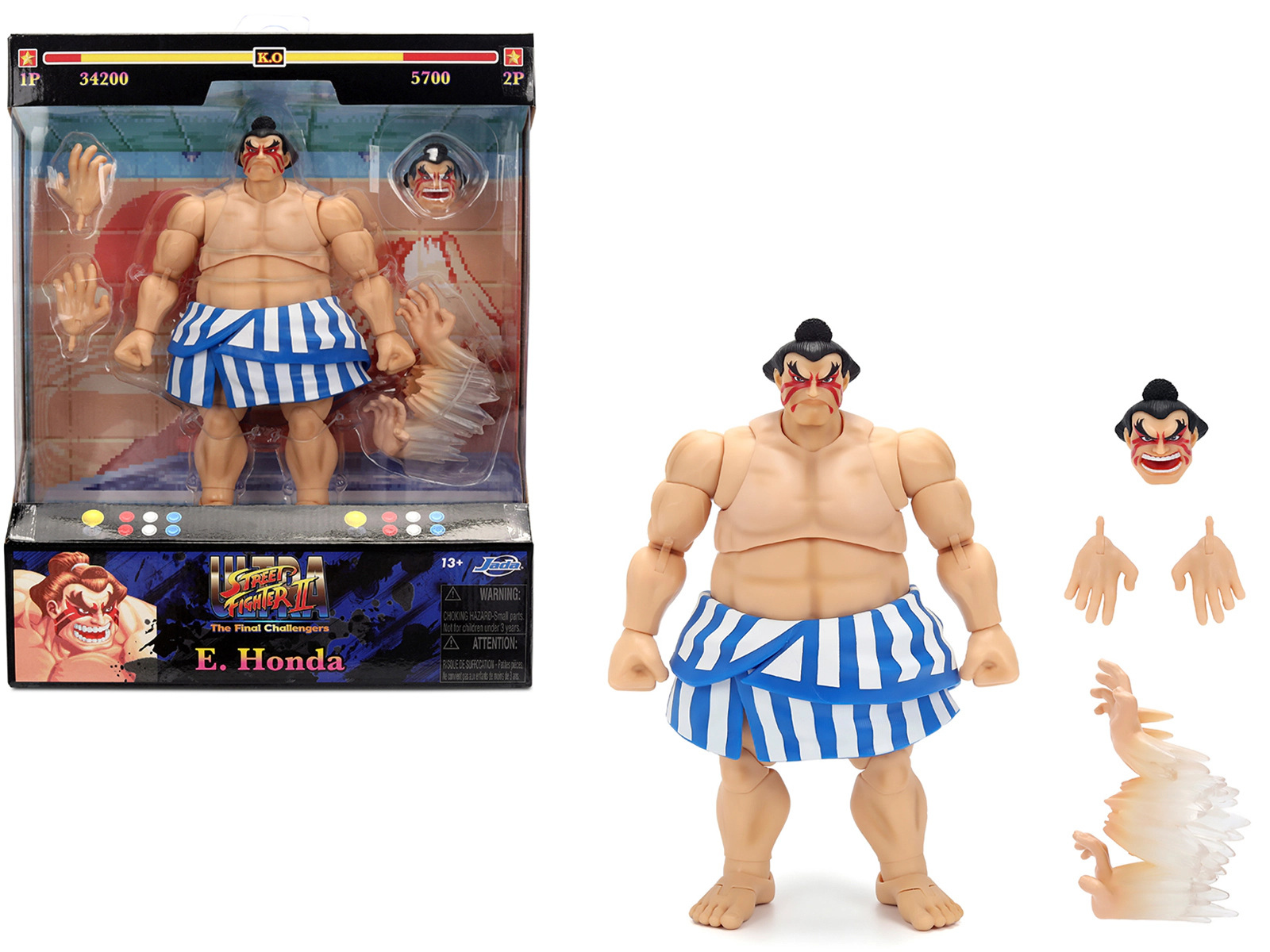 Jada E. Honda 6.5" Moveable Figure with Accessories and Alternate Head and Hands "Ultra Street Fighter II: The