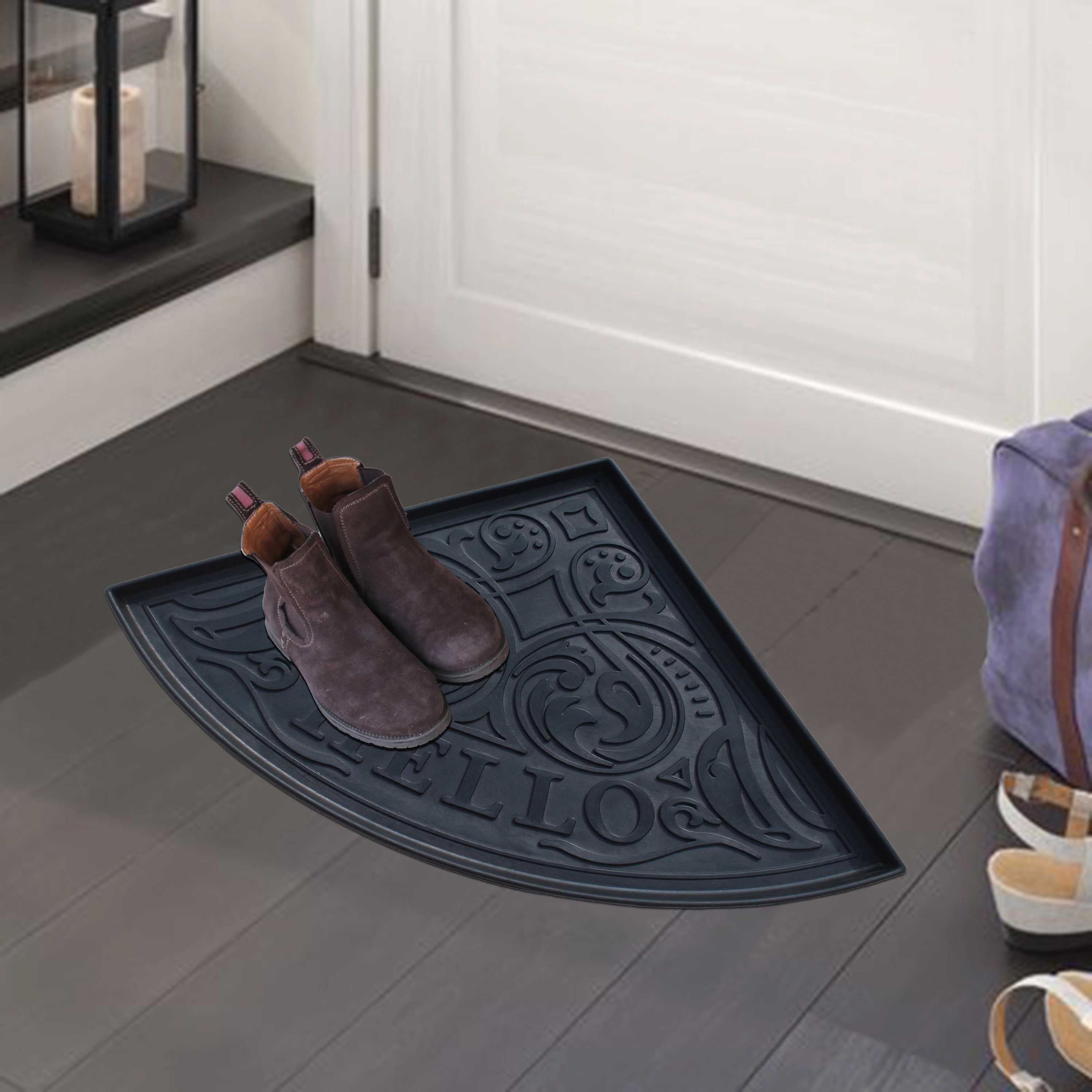 A1 Home Collection Heavy Duty Rubber Boot Tray Multi-Purpose Non-Slip Shoe Mat, Hello Triangle, 21.6 x 21.6 Inches