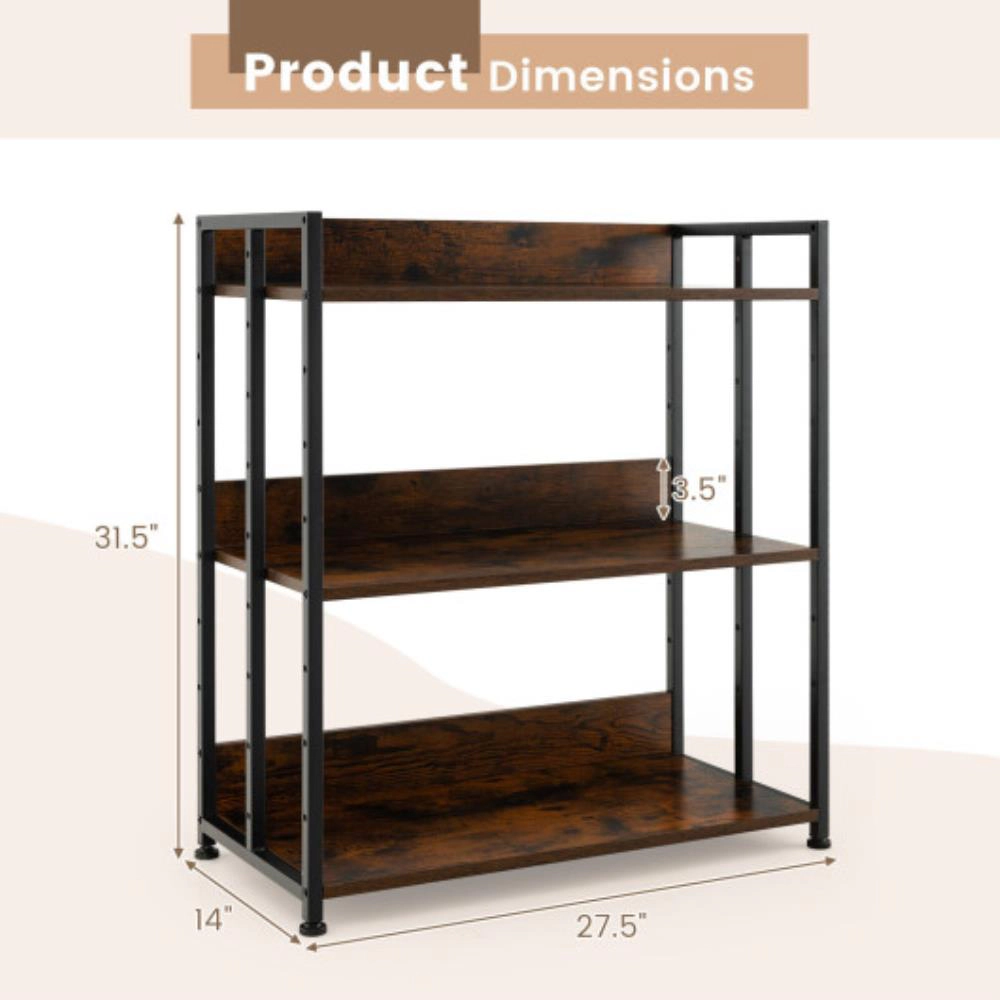 Hivvago 3/5-Tier Industrial Bookshelf Storage Shelf Display Rack with Adjustable Shelves-3-Tier