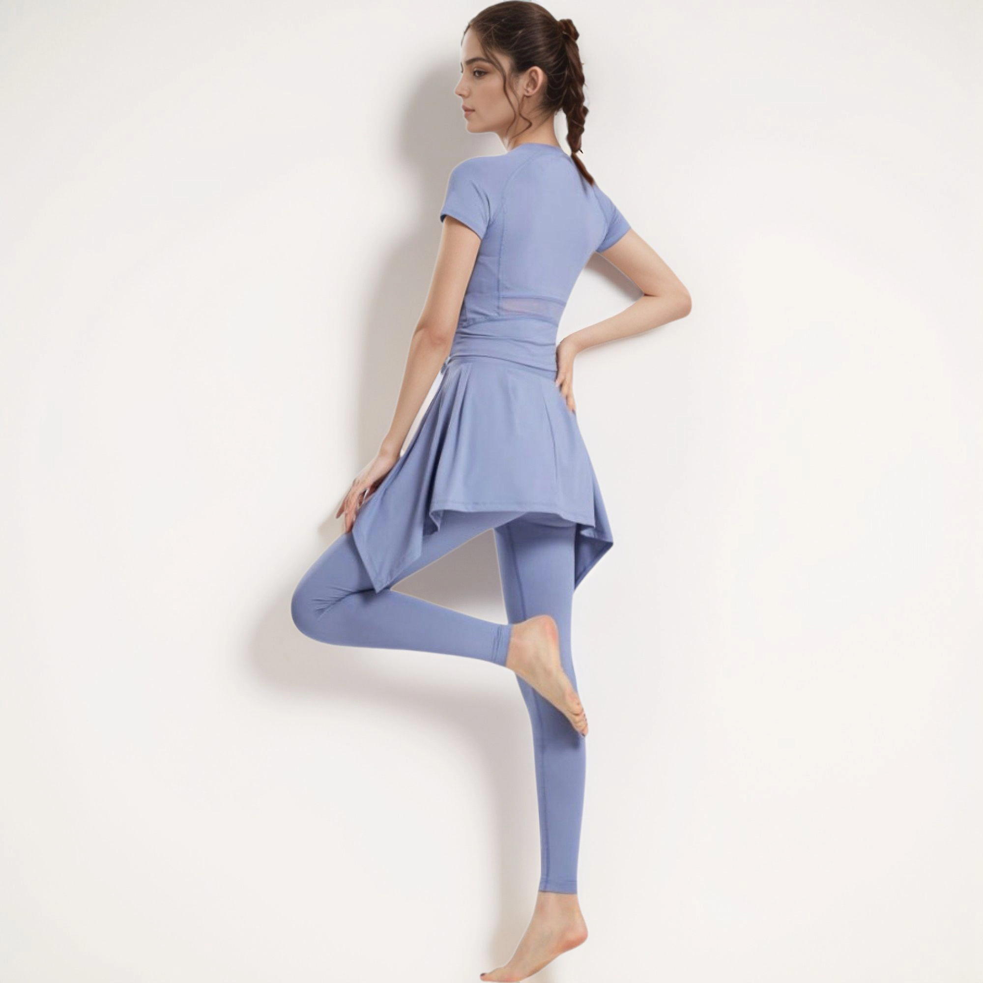 Anna-Kaci Active Women's Full-Length Leggings with Attached Tie-Front Skirt Overlay for and Casual Looks
