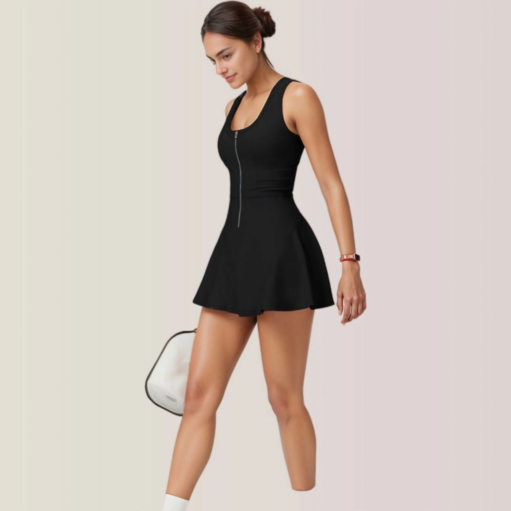 Anna-Kaci Women's Sleeveless Zip Front Athletic Tennis Dress