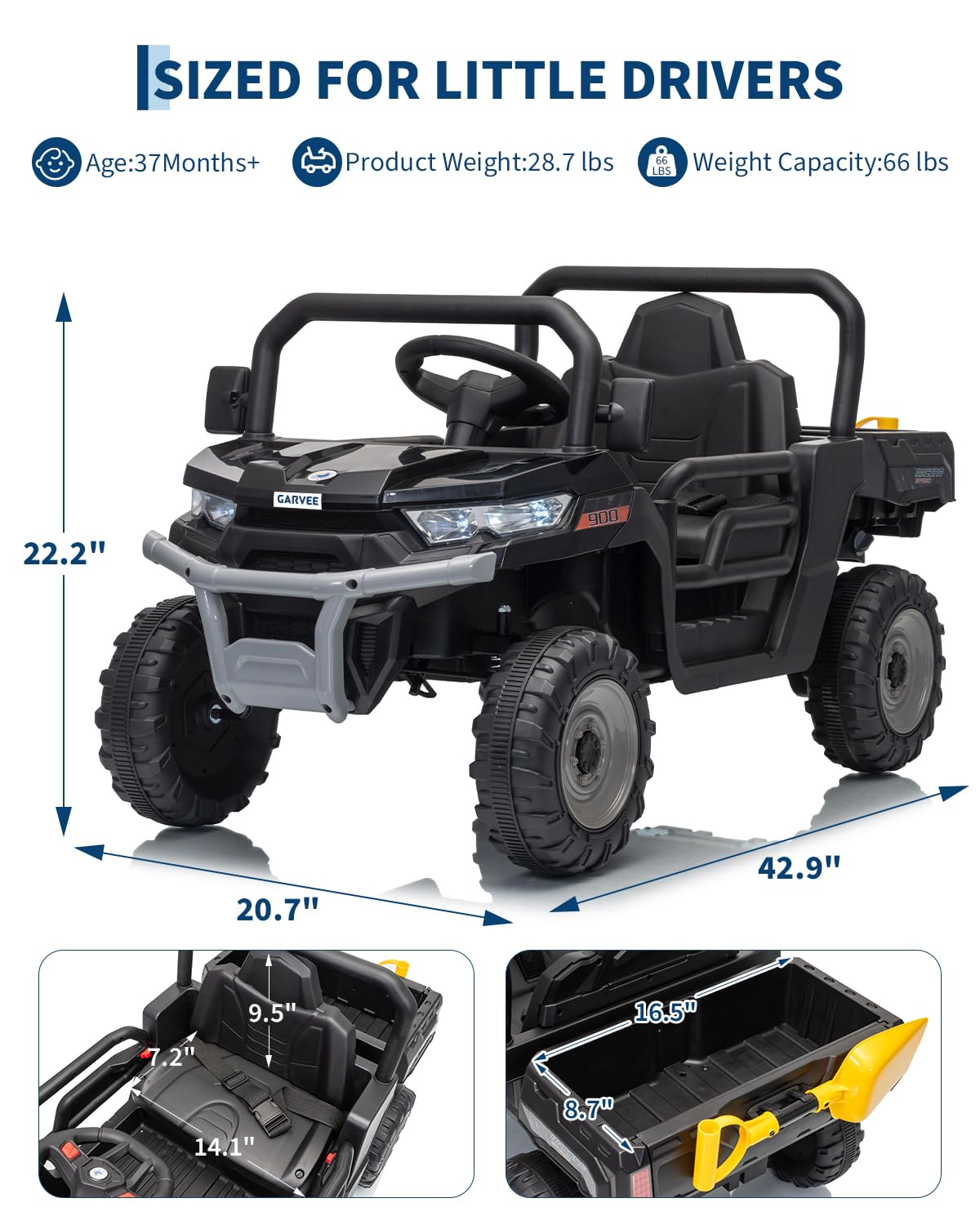 12V Kids Ride On Dump Truck with Parent Remote Control, Electric Farm Powered Bed and LED Lights