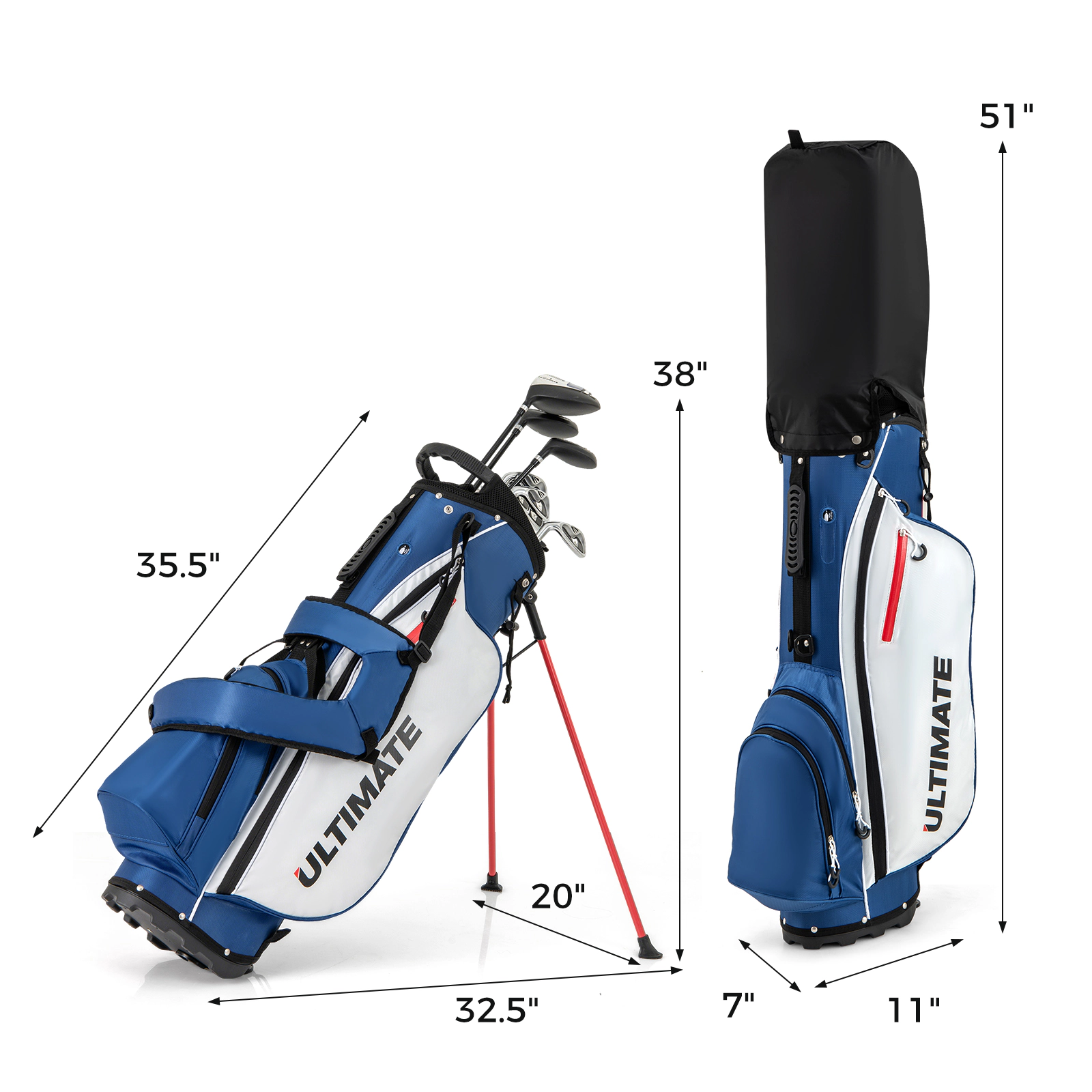 LJG Mens Left-Handed Complete Golf Clubs and Bag Set Portable Lightweight Golf Stand Bag