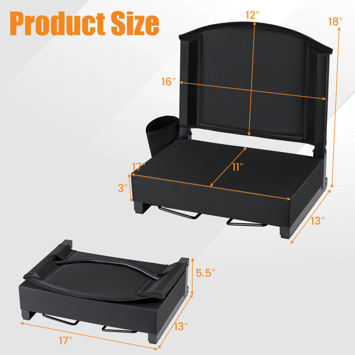 LJG Portable Folding Bleacher Chair with Thick Padded Cushion Removable Shoulder Strap