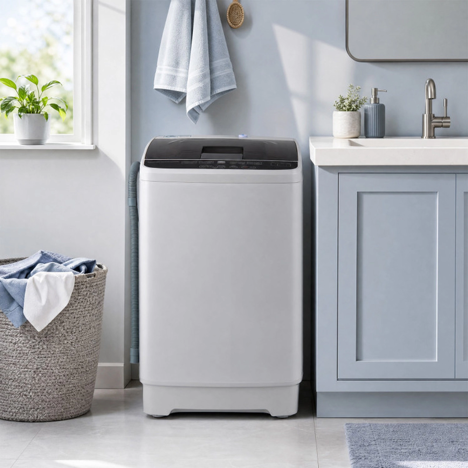 SUGIFT 7.7-lb Full Automatic Washing Machine with 8 Programs 6 Water Levels and Built-in Drain Pump