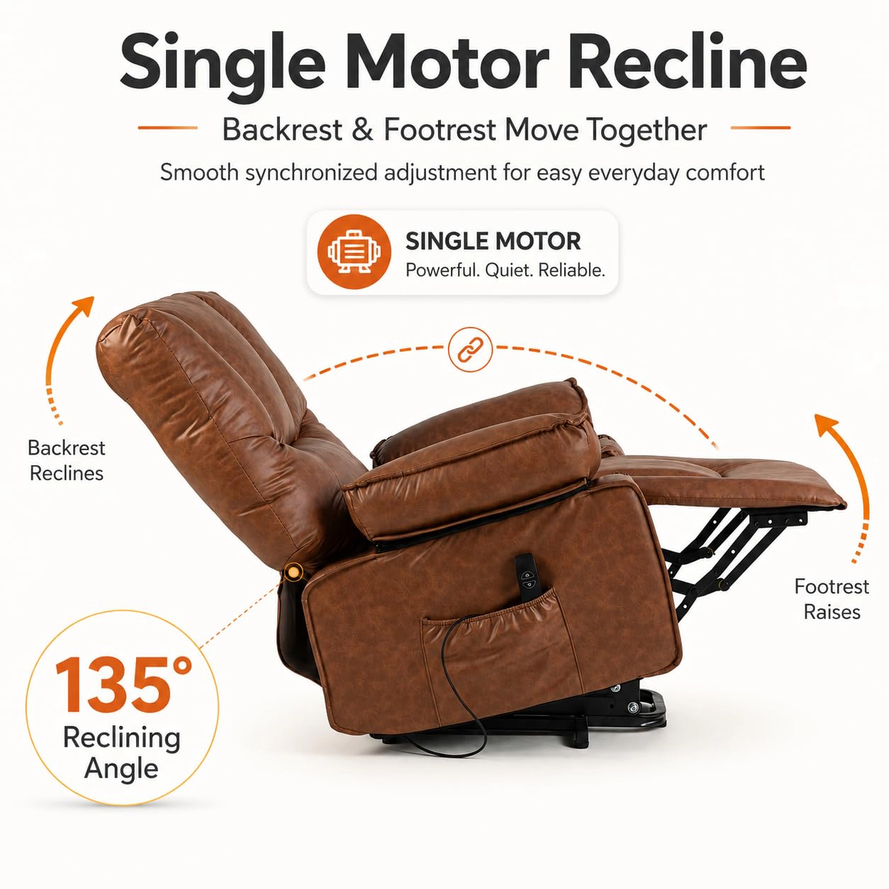 BebreezChic Single-Motor Power Lift Recliner Chair,BROWN