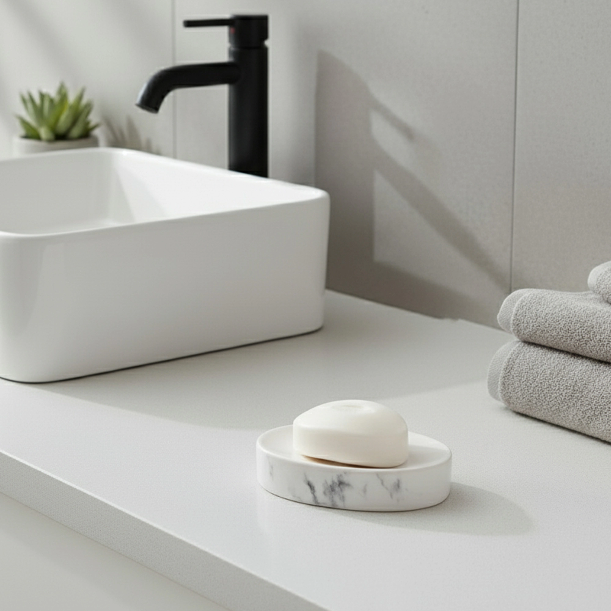 Evideco French Home Goods Oval Dolomite Soap Dish, Marble-Effect White Grey