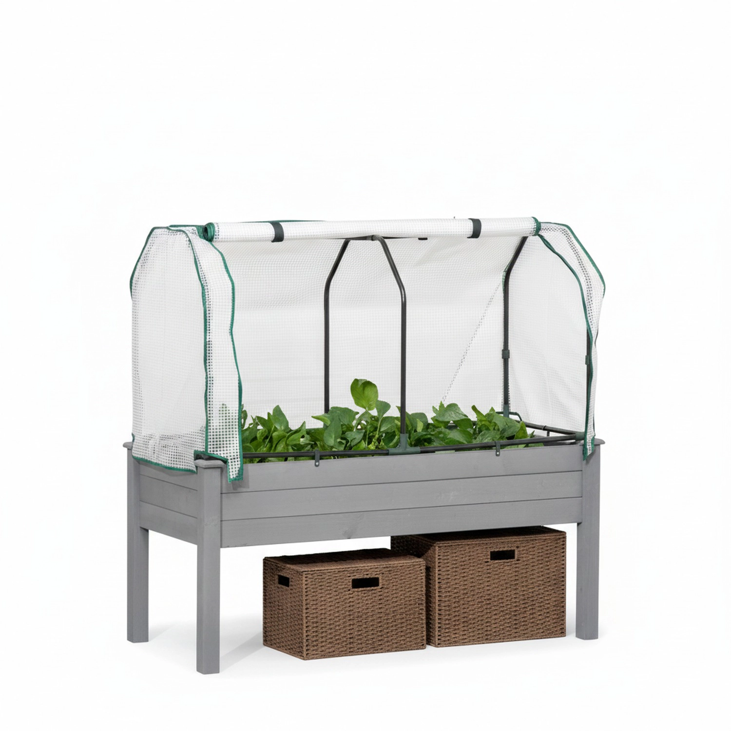 HONGGE Raised Garden Bed with PE Greenhouse Cover Outdoor Planter Box for Herbs and Vegetables Dark Gray