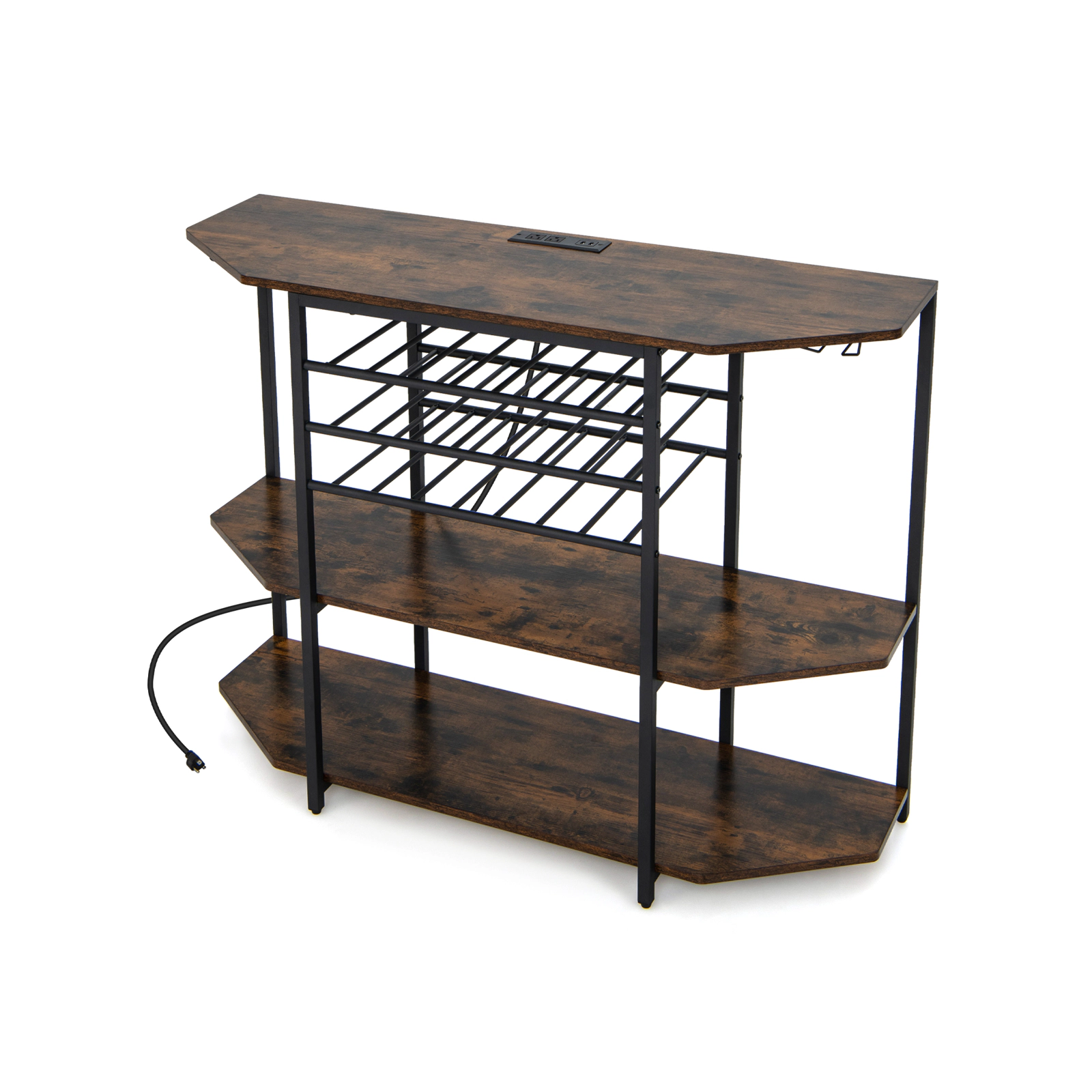 SUGIFT 47.5-in Coffee Bar Cabinet with Power Outlet 3-Tier Wine Sideboard 21-Bottle Rack and Glass Holder