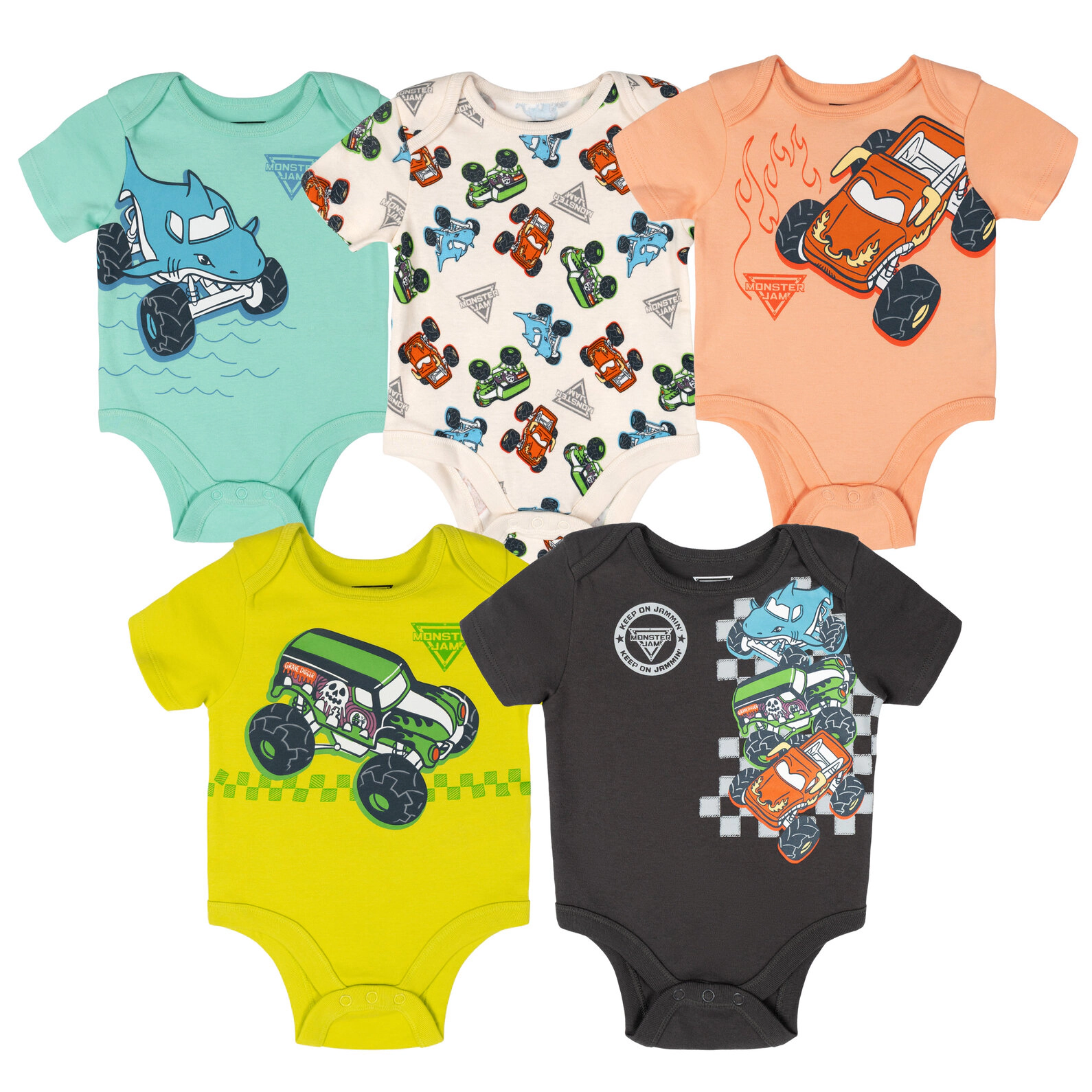 Monster Jam Baby Boys' 5-Pack Short Sleeve Bodysuits