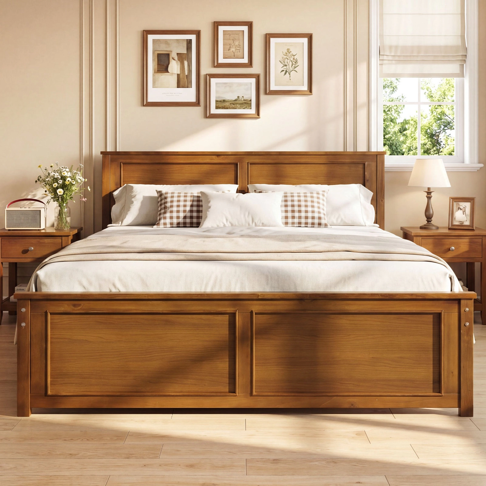 SUGIFT Solid Wood Platform Bed Frame with Headboard 600-lb Capacity 12-in Underbed Clearance Full Size Walnut