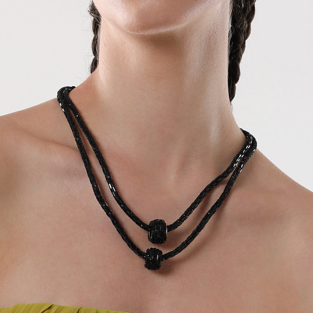 SOHI Women's Onyx Black the Mirror Multi-Layer Necklace