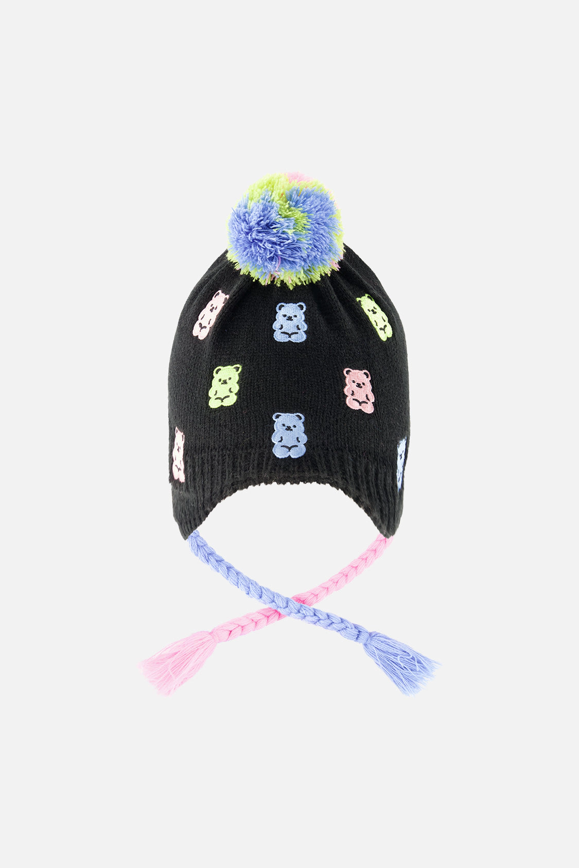 Deux par Girls Gummy Bear Motif Winter Peruvian Knit Hat with Pompom