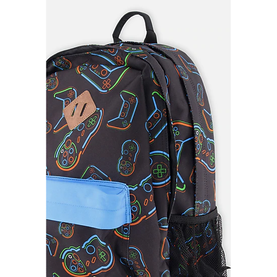 Deux par Deux Boys Game Controller Print Two-Compartment Backpack with Padded Laptop Sleeve