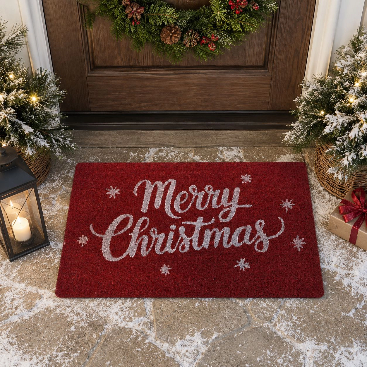 Kate Aurora Red Merry Christmas Bristled Coir Outdoor Welcome Mat - 18"x30"