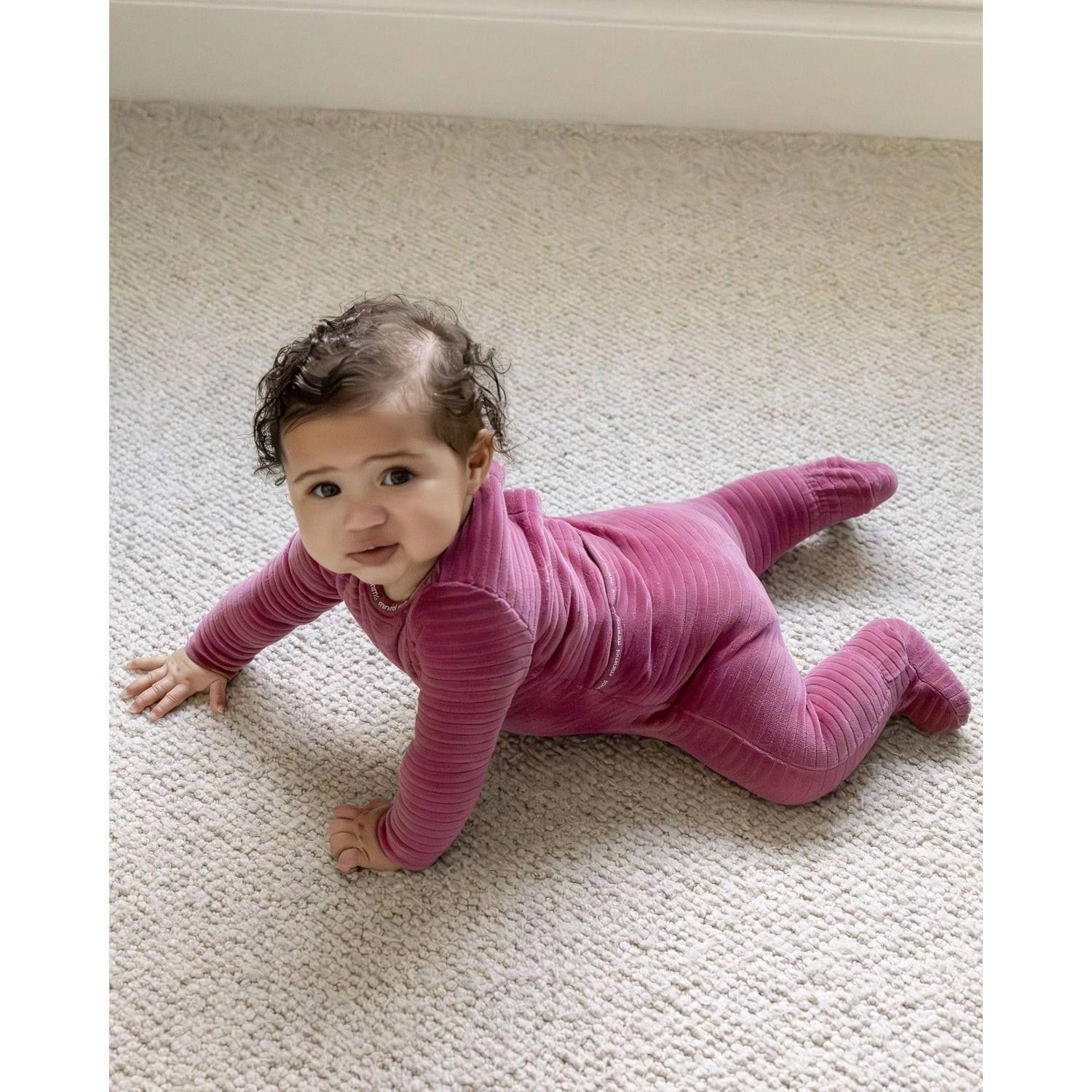 MeMoi Baby and Toddler Cotton-Rich Drop-Needle Footie With MiniMoi Trim