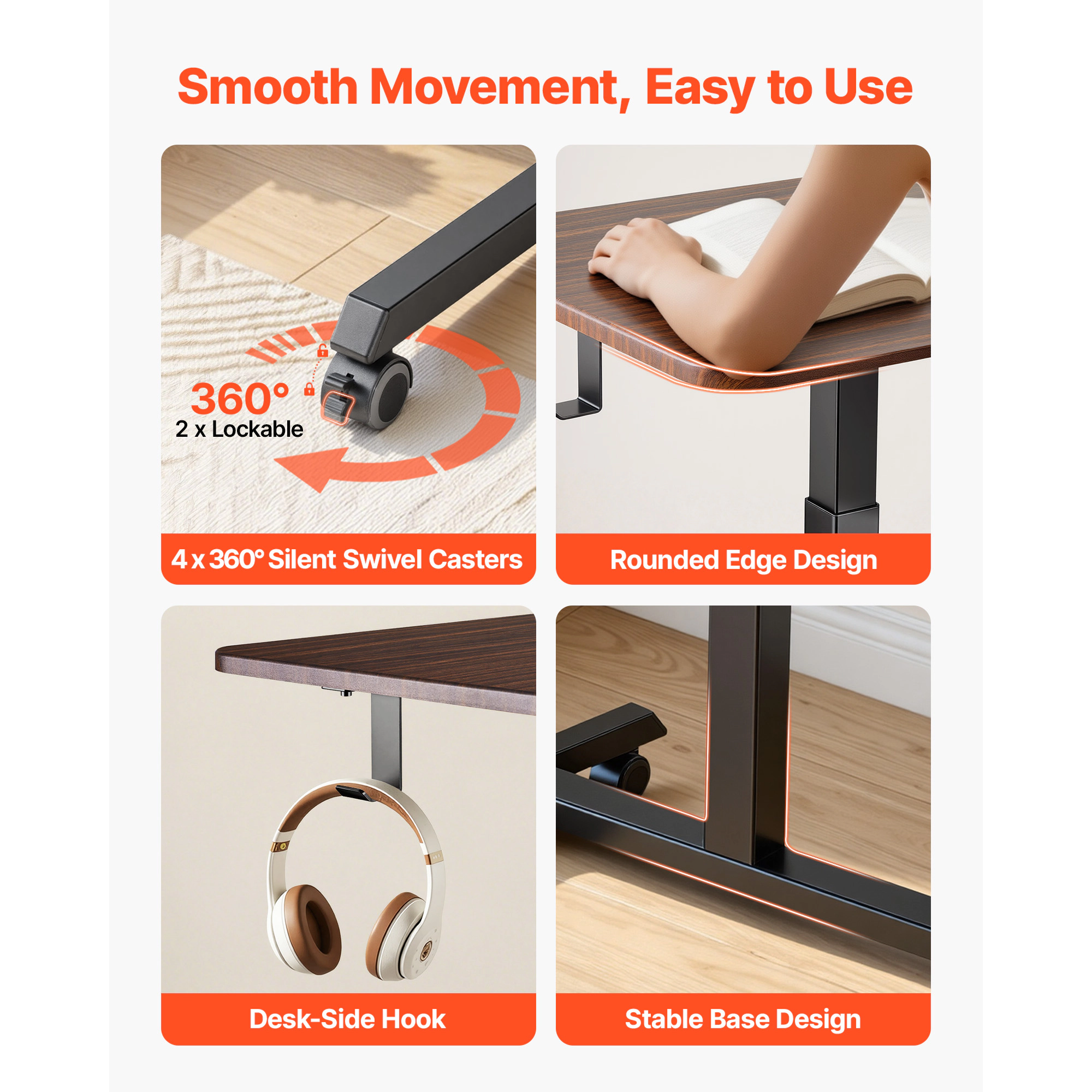 HONGGE Standing Desk, Adjustable Height Mobile Stand Up Desk with Casters, Small Computer Sit