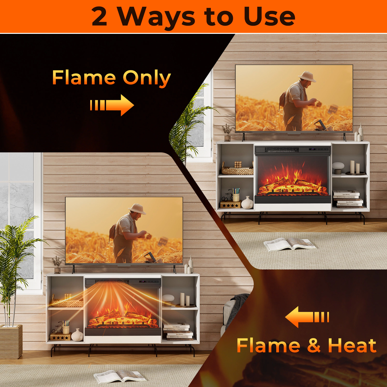 SUGIFT 24-in 3-Sided Glass Electric Fireplace Heater with Remote Control 5000 BTU 750W/1500W Black Metal Tempered Glass