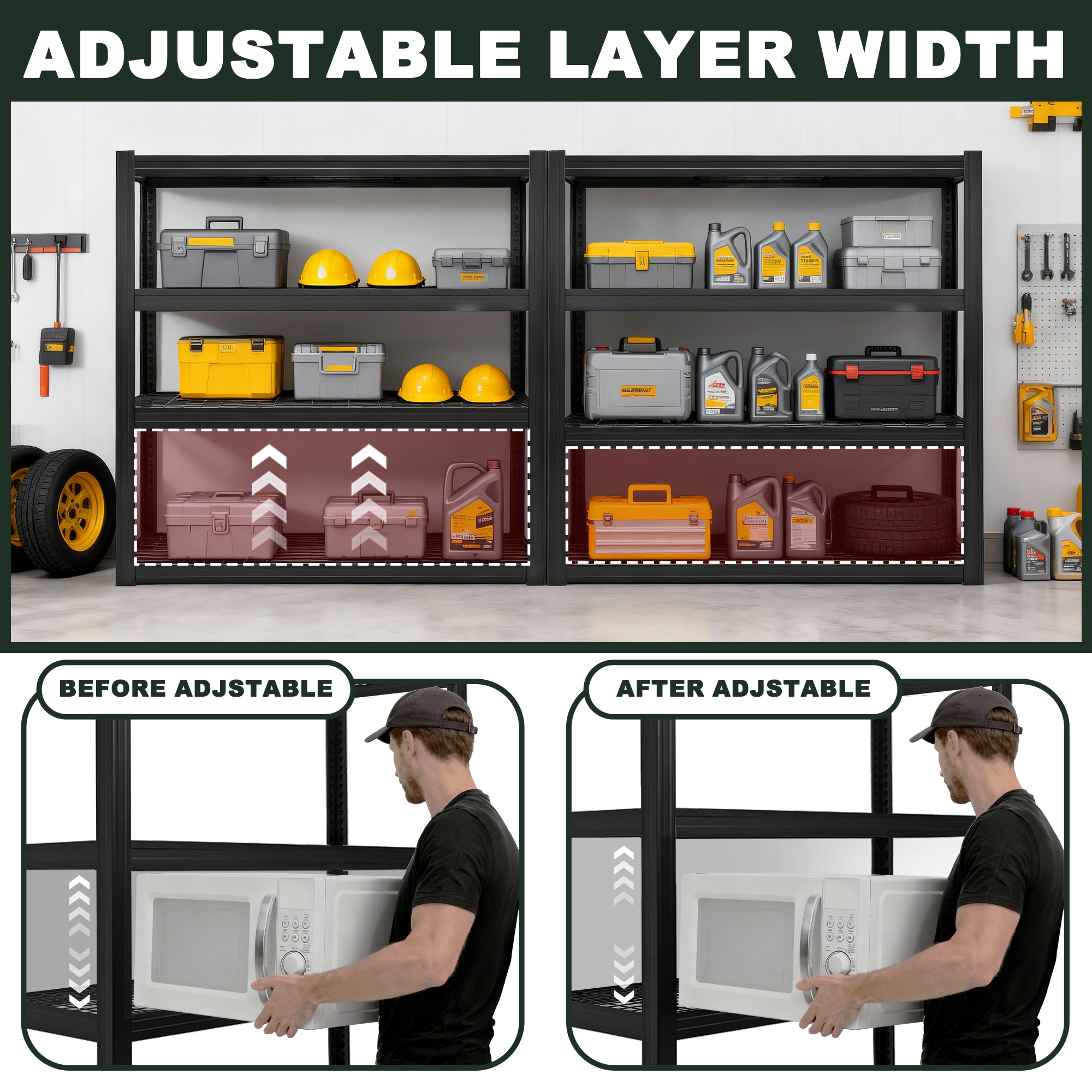 Flynama 4 Tier Heavy Duty Black Utility Shelving Unit 71 in W x 24 in D x 71 in H