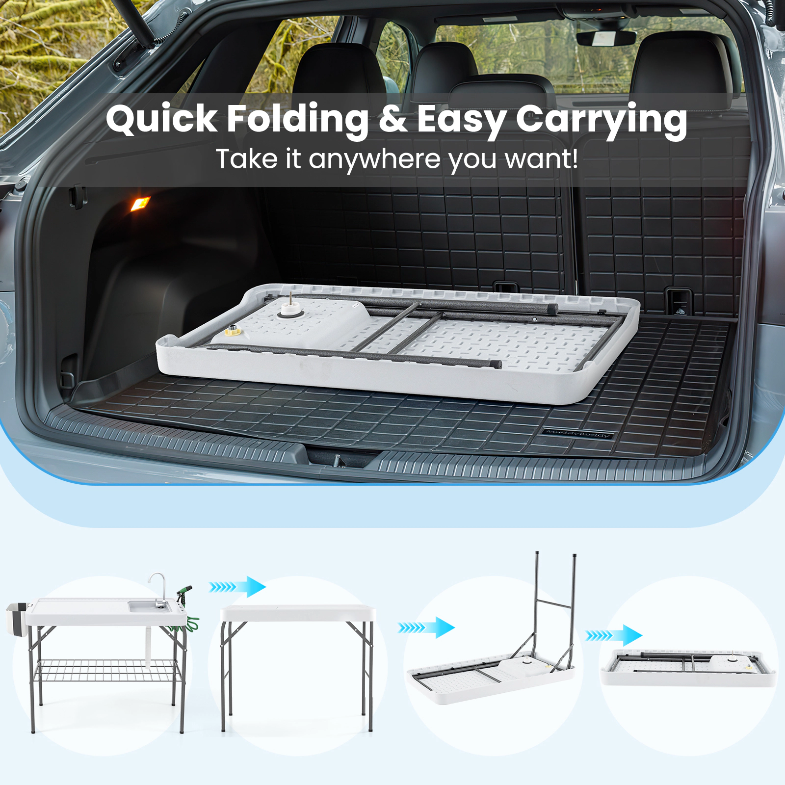 LJG 2 in 1 Folding Fish Cleaning Table with Sink and Faucet for Patio BBQ