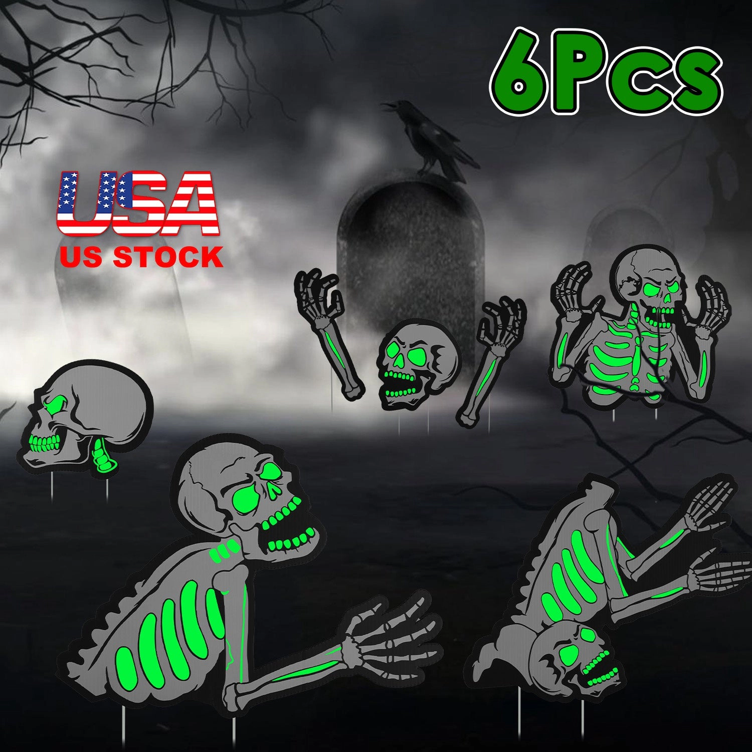 GBruno Glow-in-the-Dark Halloween Skeleton Yard Signs